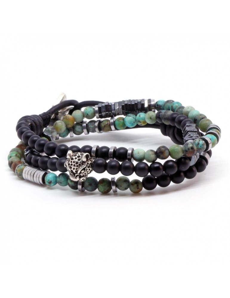 Bracelet pour homme 3 tours tête de jaguar Delfin Bracelet pour homme 3 tours tête de jaguar Delfin