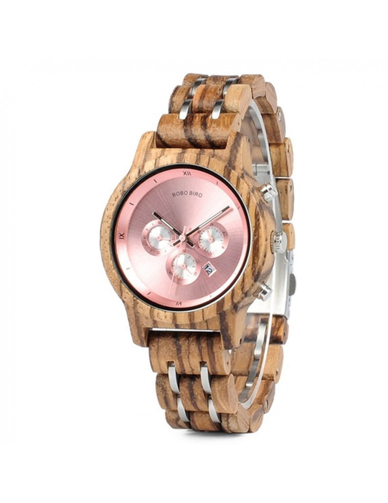 Montre en bois pour femme cadran rose Montre en bois pour femme cadran rose
