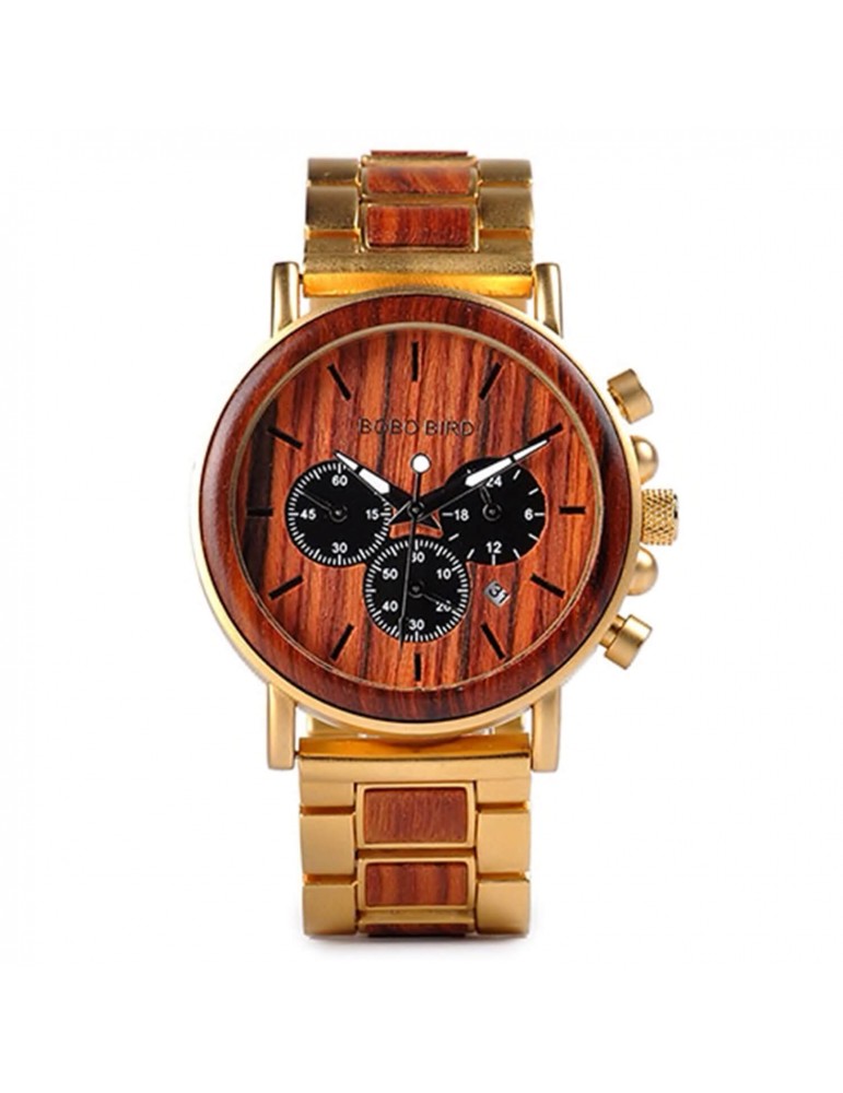 Montre pour homme doré cadran en bois Montre pour homme doré cadran en bois