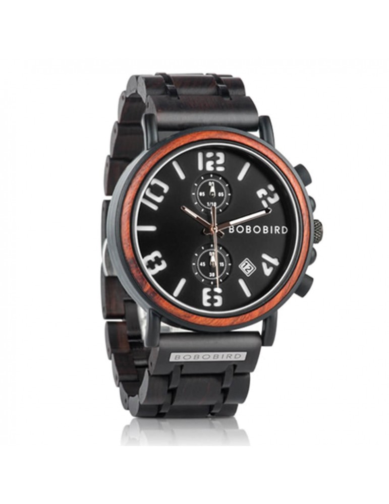 Montre en bois vintage cadran noir Montre en bois vintage cadran noir