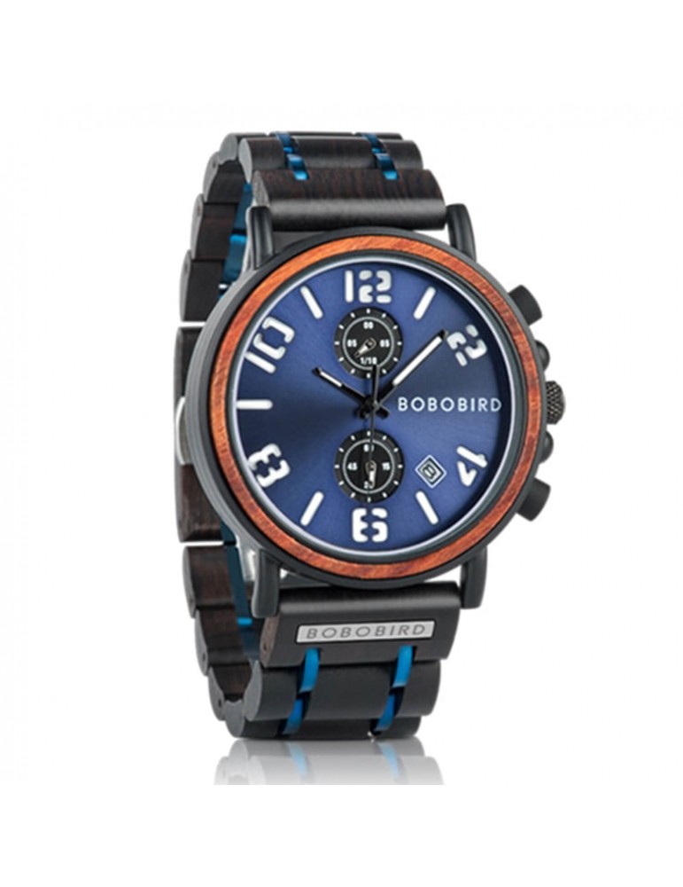 Montre en bois vintage cadran bleu Montre en bois vintage cadran bleu