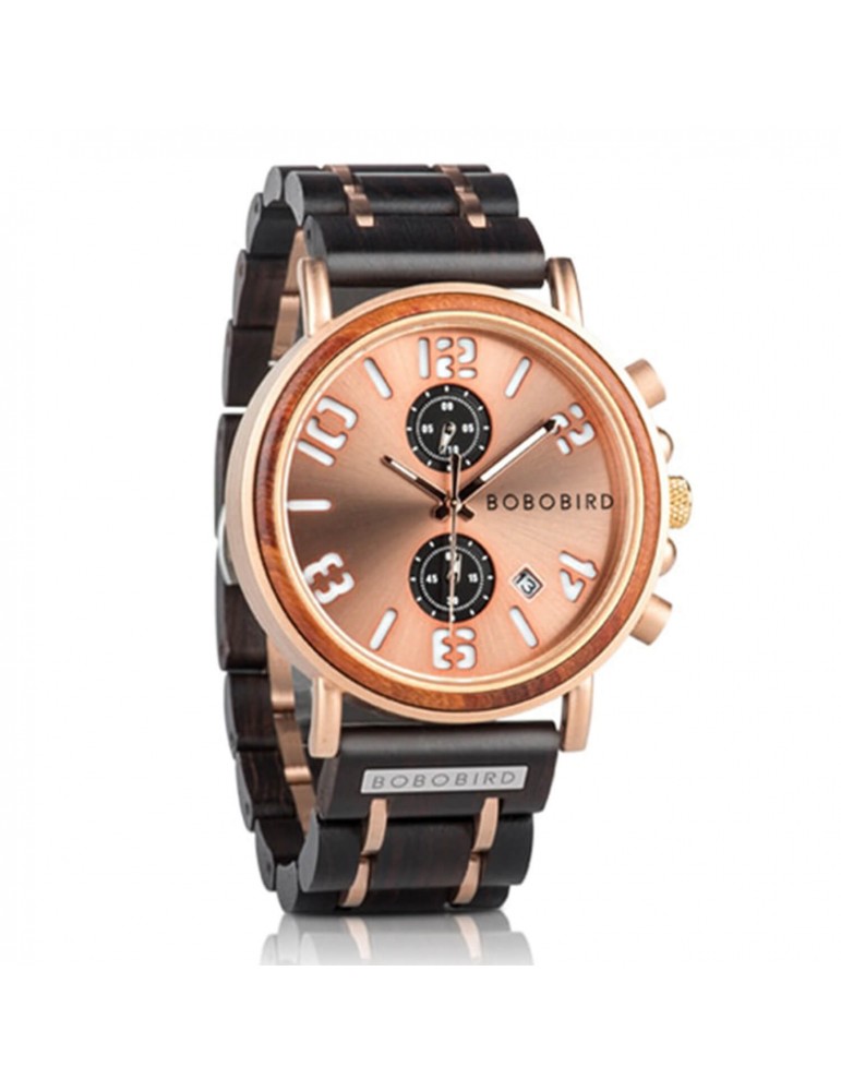 Montre en bois vintage cadran rose gold Montre en bois vintage cadran rose gold