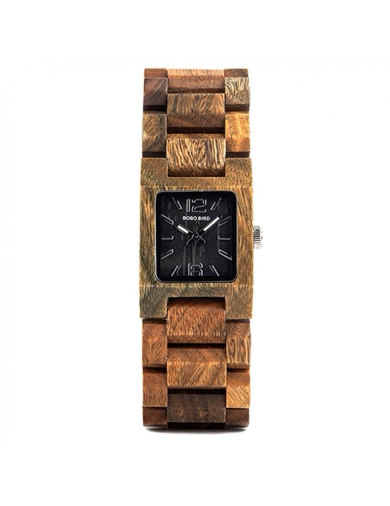 Montre en bois boisé pour femme cadran carré noir Montre en bois boisé pour femme cadran carré noir