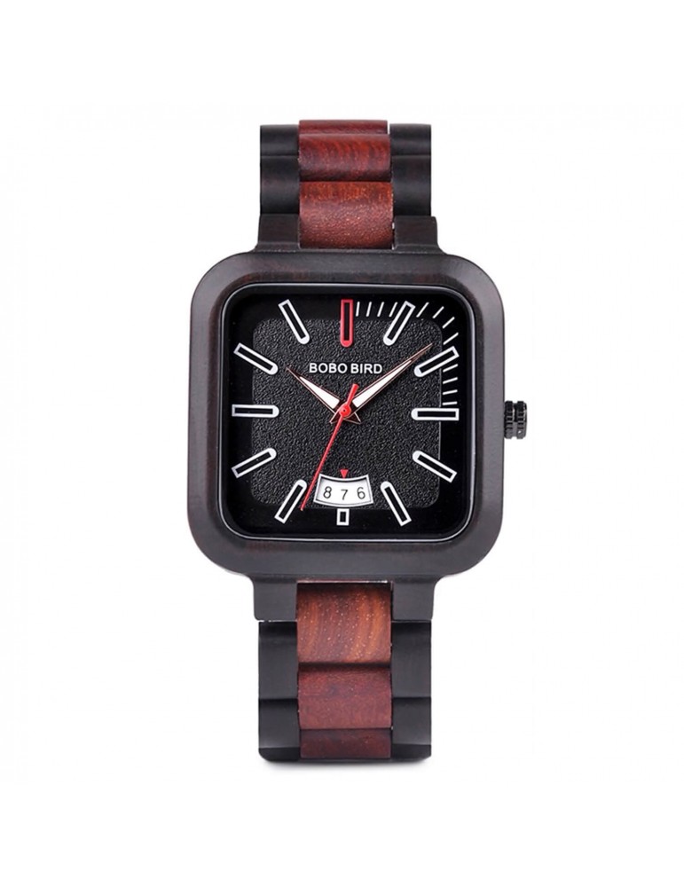 Montre en bois pour homme cadran carré noir Montre en bois pour homme cadran carré noir